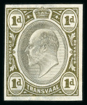 Stamp of South Africa » Transvaal » 1902-03 Watermark Crown CA » Imperforate Colour Trials Appendix C: 1d. (3) with heads in grey-black and frames in olive-brown, blue on blue and vermillion on red