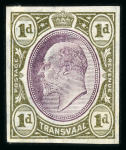Stamp of South Africa » Transvaal » 1902-03 Watermark Crown CA » Imperforate Colour Trials Appendix C: 1d. (2) with heads in dull purple and frames in blue and in brown-olive