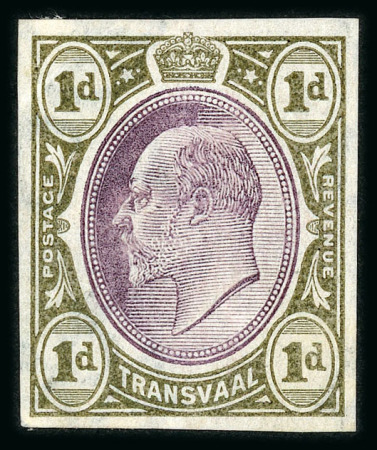 Stamp of South Africa » Transvaal » 1902-03 Watermark Crown CA » Imperforate Colour Trials Appendix C: 1d. (2) with heads in dull purple and frames in blue and in brown-olive