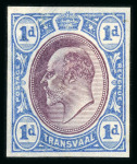 Stamp of South Africa » Transvaal » 1902-03 Watermark Crown CA » Imperforate Colour Trials Appendix C: 1d. (2) with heads in dull purple and frames in blue and in brown-olive