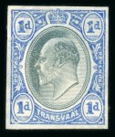 Stamp of South Africa » Transvaal » 1902-03 Watermark Crown CA » Imperforate Colour Trials Appendix C: 1d. (2) with heads in blue-green and frames in purple-brown and in blue