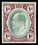Stamp of South Africa » Transvaal » 1902-03 Watermark Crown CA » Imperforate Colour Trials Appendix C: 1d. (2) with heads in blue-green and frames in purple-brown and in blue