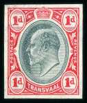 Stamp of South Africa » Transvaal » 1902-03 Watermark Crown CA » Imperforate Colour Trials Appendix C: 1d. (2) with heads in blue-green and frames in dull lilac and in red