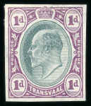 Stamp of South Africa » Transvaal » 1902-03 Watermark Crown CA » Imperforate Colour Trials Appendix C: 1d. (2) with heads in blue-green and frames in dull lilac and in red