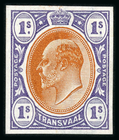 Stamp of South Africa » Transvaal » 1902-03 Watermark Crown CA » Imperforate Colour Trials Proposals for £1 and £5: 1/- in orange-brown and violet, the colour of the issued £5