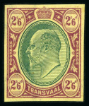 Stamp of South Africa » Transvaal » 1902-03 Watermark Crown CA » Imperforate Colour Trials Appendix C: 2/6d. (2) with heads in blue-green and frames in dull lilac and in purple on yellow