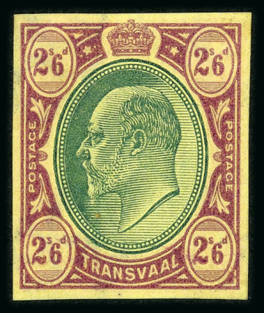 Stamp of South Africa » Transvaal » 1902-03 Watermark Crown CA » Imperforate Colour Trials Appendix C: 2/6d. (2) with heads in blue-green and frames in dull lilac and in purple on yellow