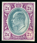 Stamp of South Africa » Transvaal » 1902-03 Watermark Crown CA » Imperforate Colour Trials Appendix C: 2/6d. (2) with heads in blue-green and frames in dull lilac and in purple on yellow