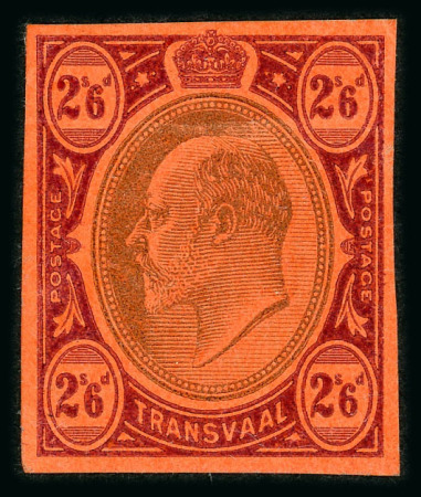 Stamp of South Africa » Transvaal » 1902-03 Watermark Crown CA » Imperforate Colour Trials Appendix A: 2/6d. in black and purple on red, the colour of the issued 10/-