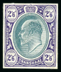 Stamp of South Africa » Transvaal » 1902-03 Watermark Crown CA » Imperforate Colour Trials Appendix C: 2/6d. with heads in blue-green and frames in dull lilac and in violet