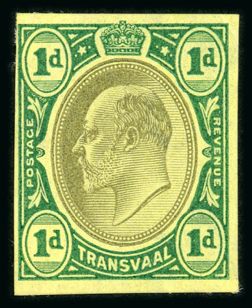 Stamp of South Africa » Transvaal » 1902-03 Watermark Crown CA » Imperforate Colour Trials Appendix C: 1d. colour trials on yellow paper (3)