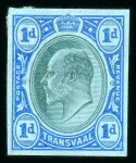 Stamp of South Africa » Transvaal » 1902-03 Watermark Crown CA » Imperforate Colour Trials Appendix C: 1d. with heads in blue-green and frames in red on yellow, brown on yellow and blue on blue