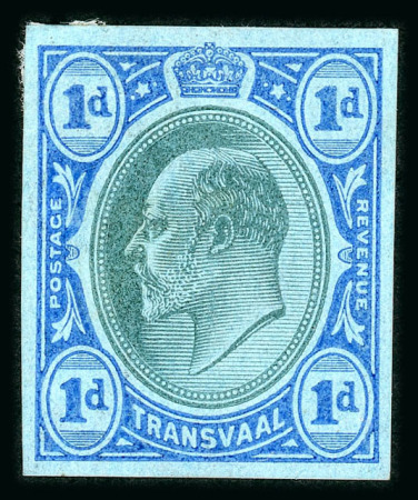Stamp of South Africa » Transvaal » 1902-03 Watermark Crown CA » Imperforate Colour Trials Appendix C: 1d. with heads in blue-green and frames in red on yellow, brown on yellow and blue on blue
