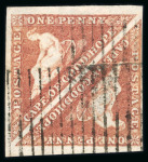 Stamp of South Africa » Cape of Good Hope 1855-63 1d deep rose-red in cream toned paper with watermark sideways in pair cancelled with the Grahamstown roller cancel