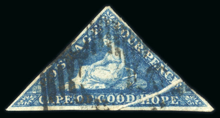 Stamp of South Africa » Cape of Good Hope 1853 4d deep blue in lightly blued paper bearing a pre-printing paper fold