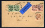 Stamp of Ireland » 1922 (Jun) Harrison Coils Overprints  (T20-T24) 1/2d green and 1 1/2d red-brown, both in coil join pairs, plus 2d orange on airmail cover to Paris, tied BAILE ÁTHA CLIATH/9.AP.24 cds, very fine and scarce usage of the coil joined paste up pairs