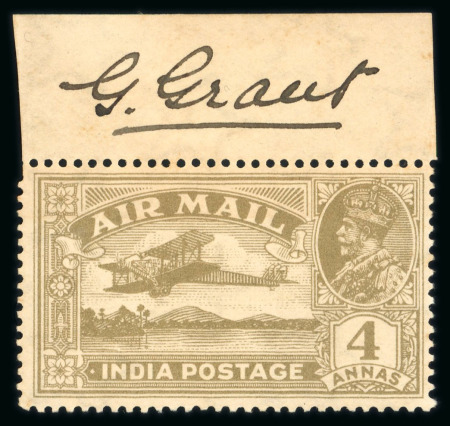 Stamp of India » Airmails 1929-1930 airmail issue mint top marginal complete set signed in the margins by artist G. Grant