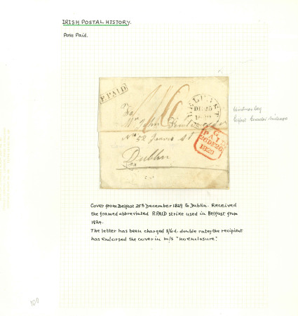 Stamp of Ireland » Postal History (Arranged alphabetically by County) Down - Belfast: 1829 (25.12) Folded cover from Belfast