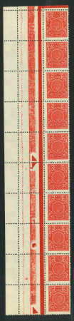 Stamp of India » Revenues 1990s, India revenue 20p red, vertical strip of ten
