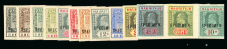 Stamp of Mauritius » Later Issues 1910 set of 15 values to 10r. mounted on pieces of album pages, almost certainly from the Natal P.O. Archive, each overprinted "Specimen"