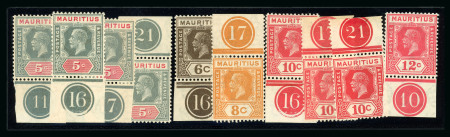 Stamp of Mauritius » Later Issues 1921-34 KGV key type, wmk. multiple Script CA. 1c to 25c group of 25 upper or lower marginal examples