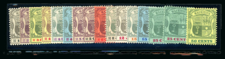 Stamp of Mauritius » 1900-05 Arms Issue (SG 138-155) 1900-05 Arms, wmk. multiple Crown CC. 1c to 50c set of 15 values plus 25c on chalk-surfaced paper