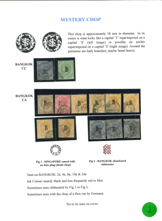 Stamp of British P.O. in Siam (Bangkok) » Cancellations Mystery Chops: 1882-85 Watermark CC & CA, used selection