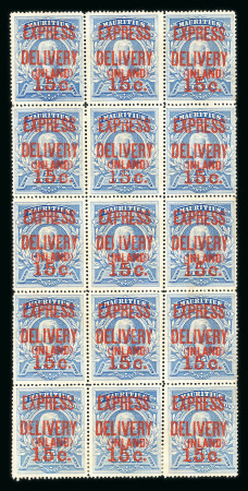 Stamp of Mauritius » Express Delivery Stamps 1903 Express Delivery 15c. on 15c. ultramarine (type E2) block of 15 showing the complete setting