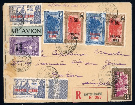 Stamp of Colonies françaises » Madagascar (Poste française) Madagascar, 1944: lettre recommandée par avion avec