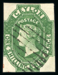 Stamp of Ceylon 1857-1859, 1s 9d green, imperforate, watermark star, used