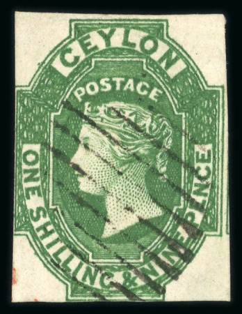 Stamp of Ceylon 1857-1859, 1s 9d green, imperforate, watermark star, used