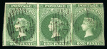 Stamp of Australia » South Australia 1855 1d dark green, imperforate, watermark large star, Perkins Bacon London printing, horizontal strip of three, used