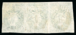 Stamp of Australia » South Australia 1855 1d dark green, imperforate, watermark large star, Perkins Bacon London printing, horizontal strip of three, used