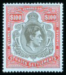 Stamp of Malaysia » Straits Settlements Revenues: 1938 KGVI $100 mint n.h. and $25 mint