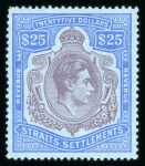 Stamp of Malaysia » Straits Settlements Revenues: 1938 KGVI $100 mint n.h. and $25 mint