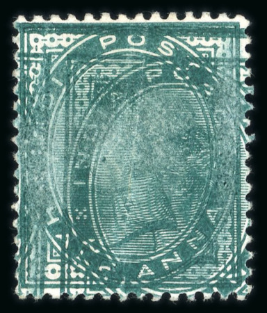 Stamp of India » 1855-1946 De La Rue and later Crown Colony Issues 1882-1883, 1/2a blue green, double impression, unused