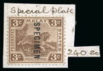 Stamp of Malaysia » Federated Malay States 1906/18 group of De La Rue archive pieces with values to 35c with "SPECIMEN" type D12