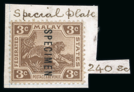 Stamp of Malaysia » Federated Malay States 1906/18 group of De La Rue archive pieces with values to 35c with "SPECIMEN" type D12