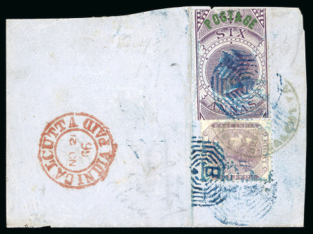 Stamp of India » 1855-1946 De La Rue and later Crown Colony Issues 1866 provisional 6a, purple with large "POSTAGE" overprint