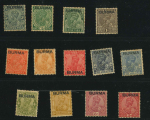 Stamp of Burma 1937, stamps of India King George V 3p-25r overprinted