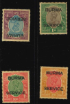 Stamp of Burma 1937, stamps of India King George V 3p-25r overprinted