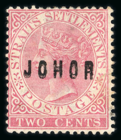 Stamp of Malaysia » Malaysian States » Johor 1884-91 2c rose overprints on a stock card