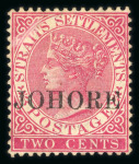 Stamp of Malaysia » Malaysian States » Johor 1884-91 2c rose overprints on a stock card
