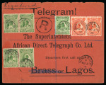 Stamp of Nigerias » Niger Coast Protectorate Benin River: 1898 (Aug 2) Printed telegram envelope sent registered to the African Direct Telegraph Co. in Lagos