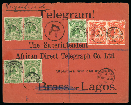 Stamp of Nigerias » Niger Coast Protectorate Benin River: 1898 (Aug 2) Printed telegram envelope sent registered to the African Direct Telegraph Co. in Lagos