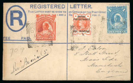 Stamp of Nigerias » Niger Coast Protectorate Opobo: 1895 (Aug 16) Overprinted 2d registration envelope (size F) sent to England
