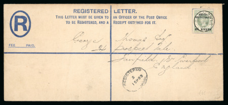 Stamp of Nigerias » Niger Coast Protectorate Postal Stationery Registered Envelopes: Group of size H2 registered incl. one to England with 1892-94 1s green