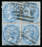 Stamp of India » 1855-1946 De La Rue and later Crown Colony Issues 1873 1/2a blue die II with watermark inverted in used block of four