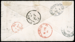 Stamp of Great Britain » 1855-1900 Surface Printed » 1862-64 Small Uncoloured Corner Letters 1869 (Dec 30) envelope from Scotland to India with 1862-64 small corner letters 4d bright red, 1865-67 large uncoloured corner letters 4d vermilion pl.11