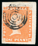 Stamp of Mauritius » 1848-59 Post Paid Issue » Early Impressions (SG 6-9) 1d. orange-vermilion on bluish paper, early impression, used